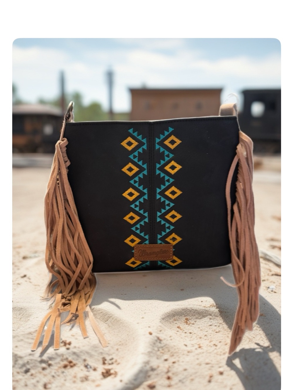 Wrangler Black Crossbody Bag with Turquoise and Mustard Southwestern Embroidery